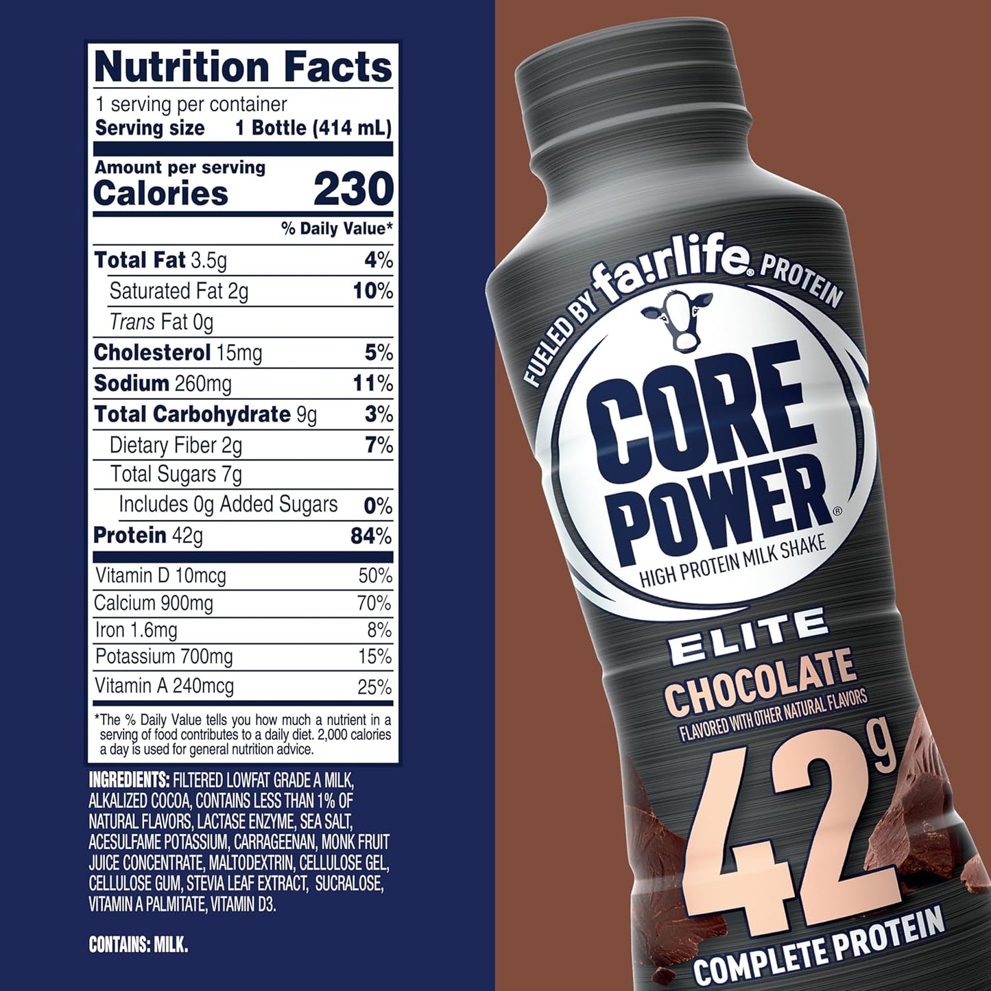 Elite High Protein Shake .42g Bottle. 14oz. 12 Pack