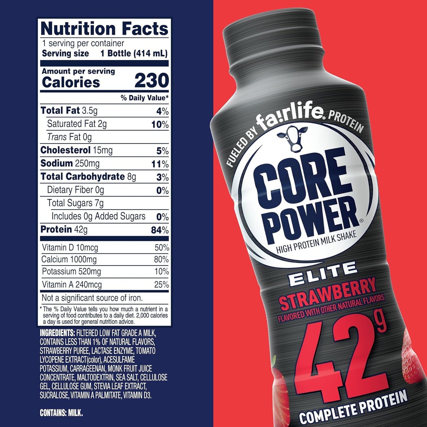 Elite High Protein Shake .42g Bottle. 14oz. 12 Pack