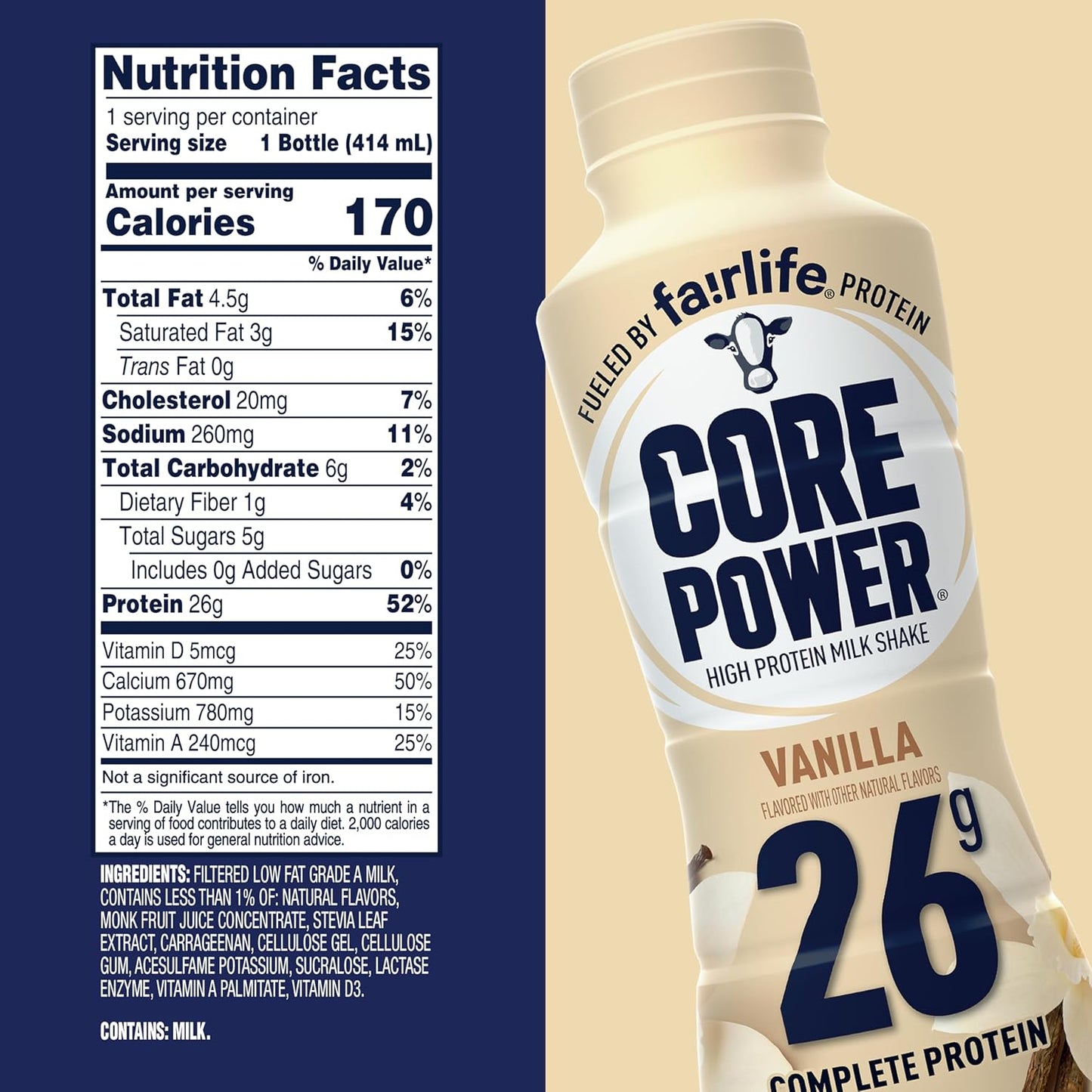 Protein Shake .26g Bottle. 14oz. 12 Pack