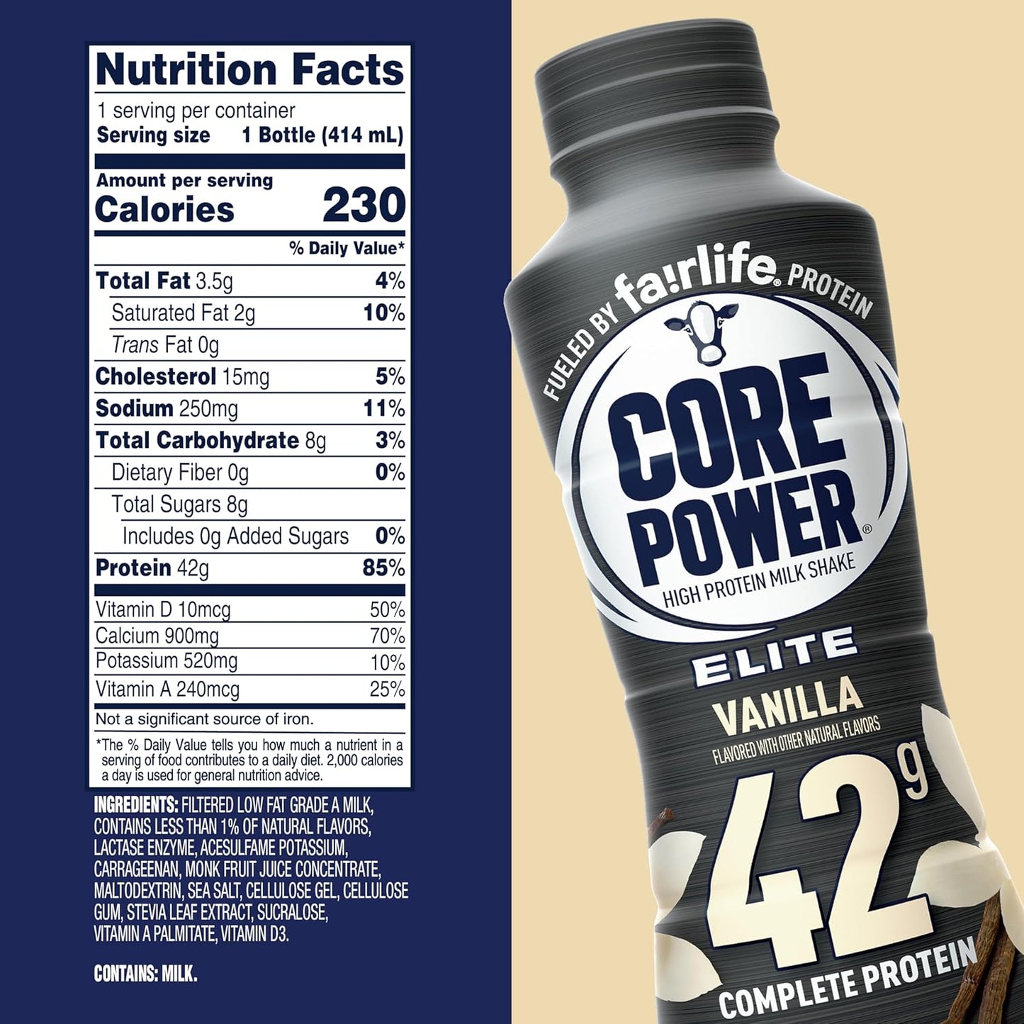 Elite High Protein Shake .42g Bottle. 14oz. 12 Pack